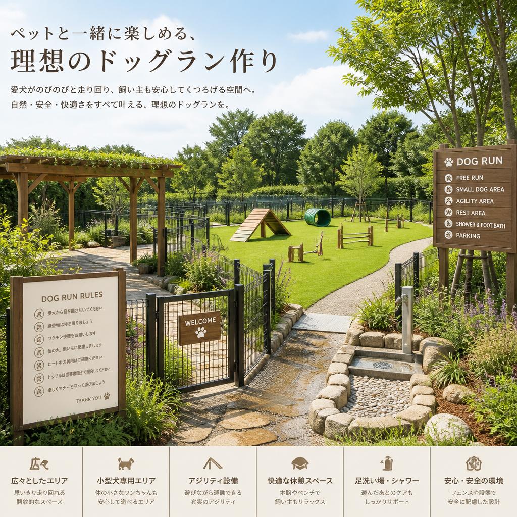 ペットと一緒に楽しめる、理想のドッグラン作り