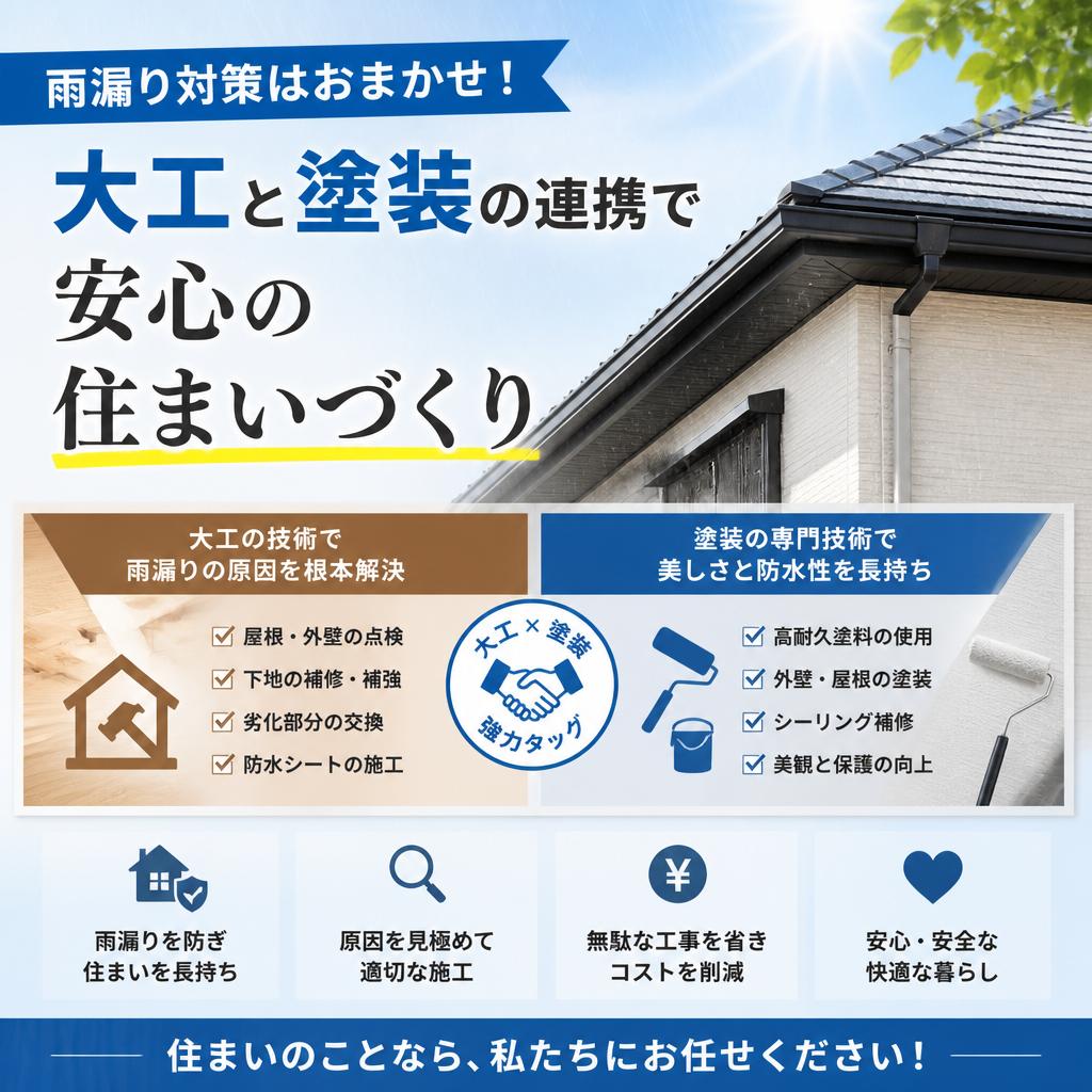 雨漏り対策はおまかせ！大工と塗装の連携で安心の住まいづくり