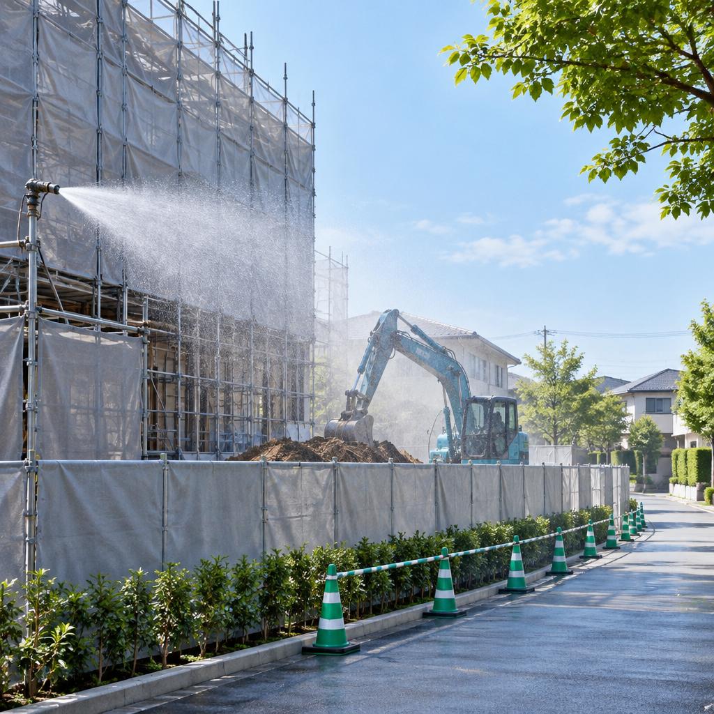 工事中も、暮らしへの思いやりを。大窪総合建築が大気と近隣に配慮した現場マナーを徹底します。