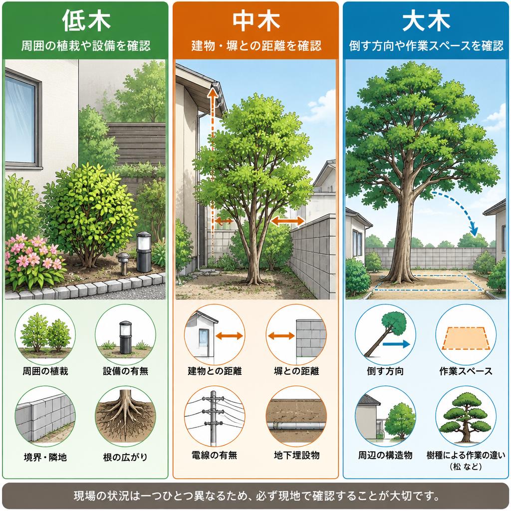 低木から7m以上の大木まで、高さに応じた伐採の注意点